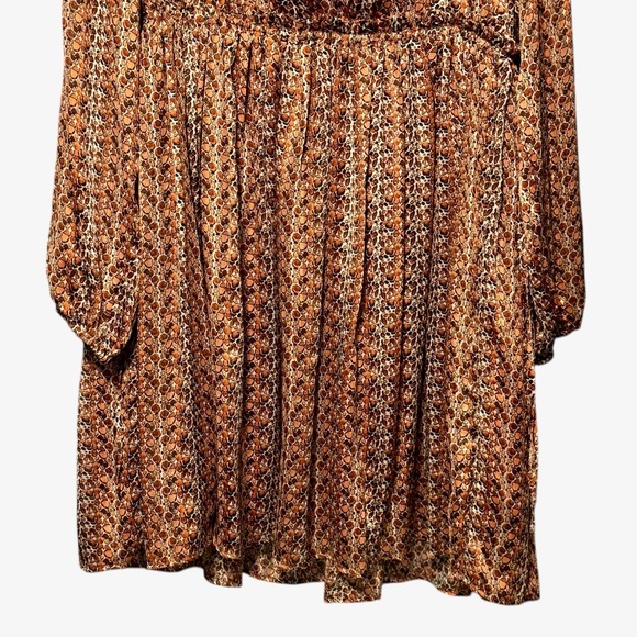 Molly Bracken Surplice Satin Metallic Rust Abstract Animal Print Babydoll Dress - Picture 4 of 14